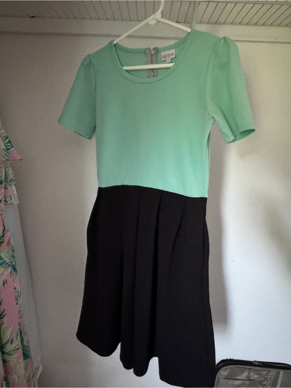 LuLaRoe Mint Green and Black Short Sleeve Fit-and-Flare Dress